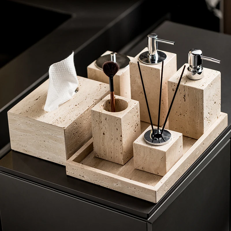 Beige Travertine Bathroom Set  - Reed Diffuser Set 评论和价格